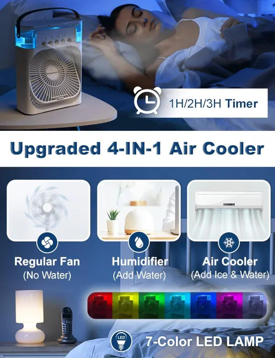 Portable Air Conditioner Fan 3 in 1 Mini Air Cooler with Humidifier Water Mist Spray USB Electric Desk Fan