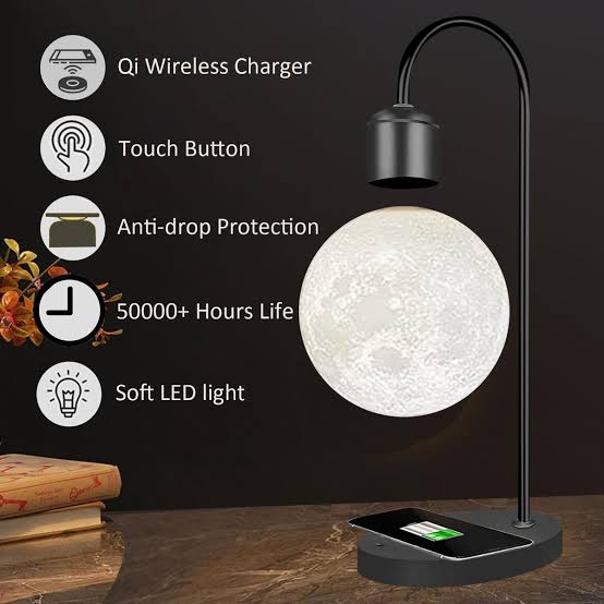 Floating Magnetic Levitating Moon Lamp – 360° Rotating 3D Printed Night Light with Touch Control