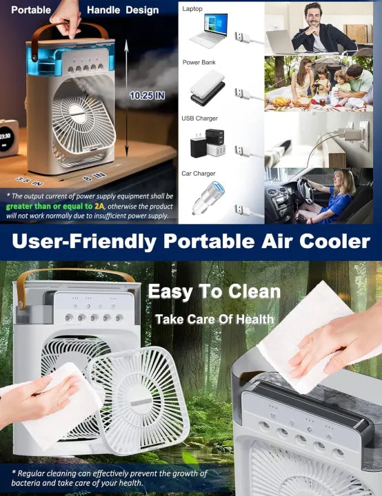Portable Air Conditioner Fan 3 in 1 Mini Air Cooler with Humidifier Water Mist Spray USB Electric Desk Fan