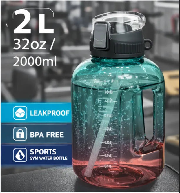 2.5L Large Gym Water Bottle with Straw & Handle Leakproof BPA-Free Motivational Sports