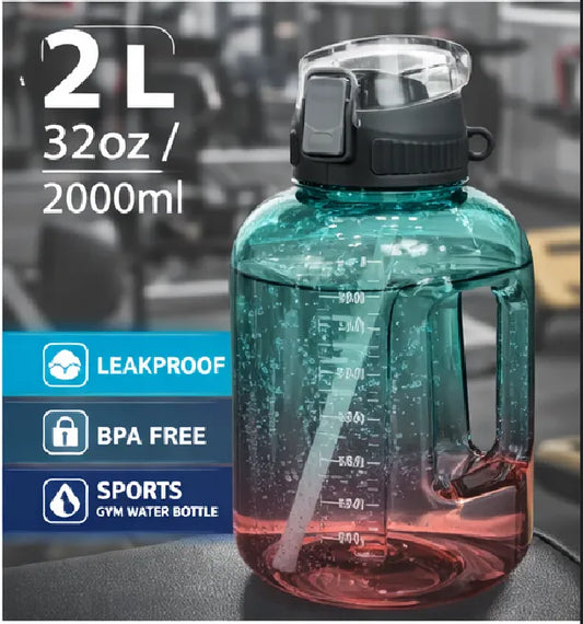 2.5L Large Gym Water Bottle with Straw & Handle Leakproof BPA-Free Motivational Sports