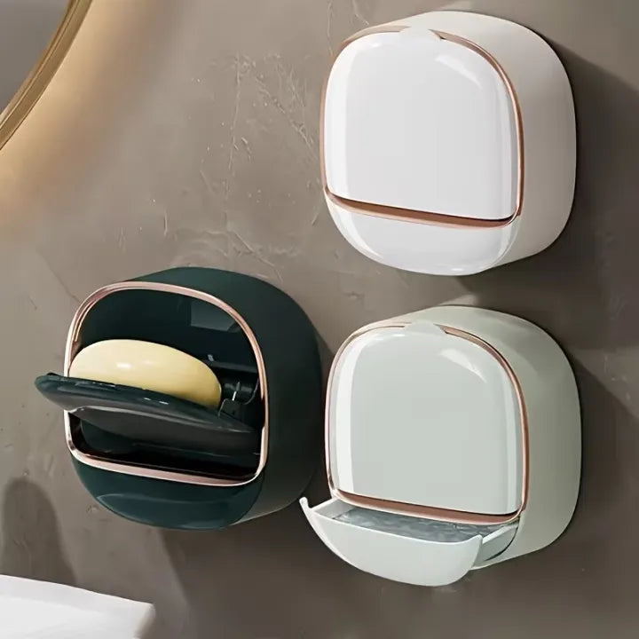 Luxury Soap Holder with Drain Tray, Waterproof Soap Dish with Drainage Box, Soap Box