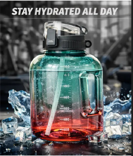 2.5L Large Gym Water Bottle with Straw & Handle Leakproof BPA-Free Motivational Sports