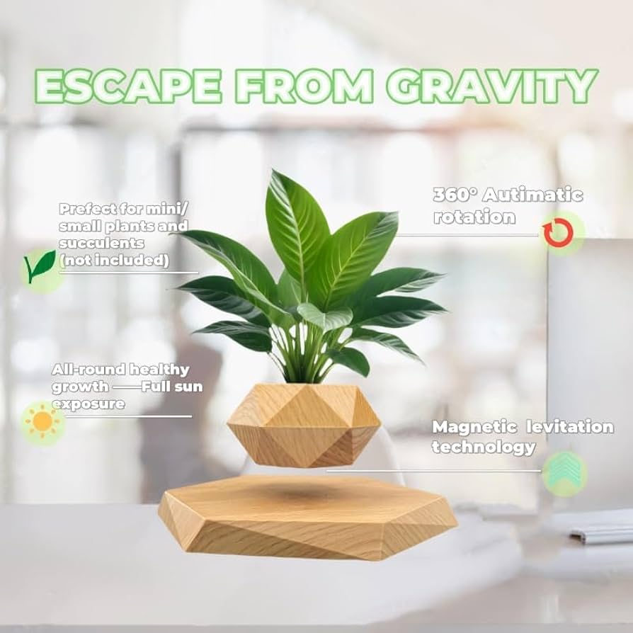 Levitating Magnetic Floating Plant Pot – 360° Rotating Air Bonsai Planter for Home & Executive Office Decor