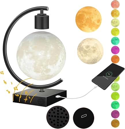 Floating Magnetic Levitating Moon Lamp – 360° Rotating 3D Printed Night Light with Touch Control