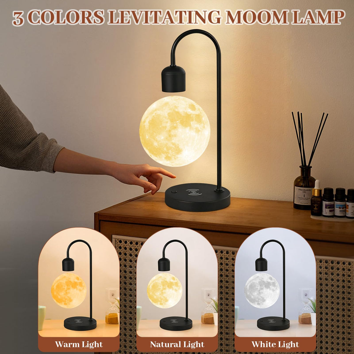 Floating Magnetic Levitating Moon Lamp – 360° Rotating 3D Printed Night Light with Touch Control