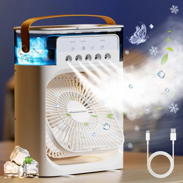 Portable Air Conditioner Fan 3 in 1 Mini Air Cooler with Humidifier Water Mist Spray USB Electric Desk Fan