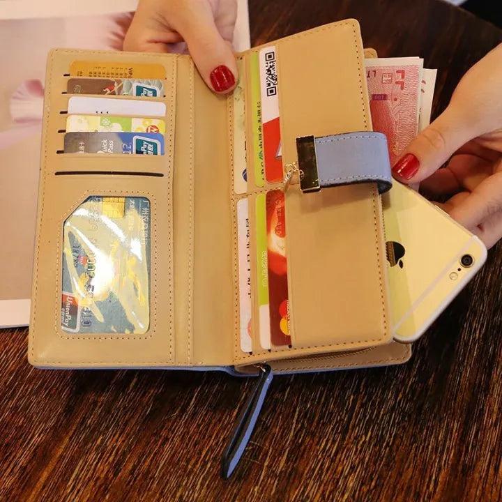 Purse for Women – All-Season PU Leather Long Hasp Fold-Over Clutch with Hollow Leaf Pattern & Coin Pocke