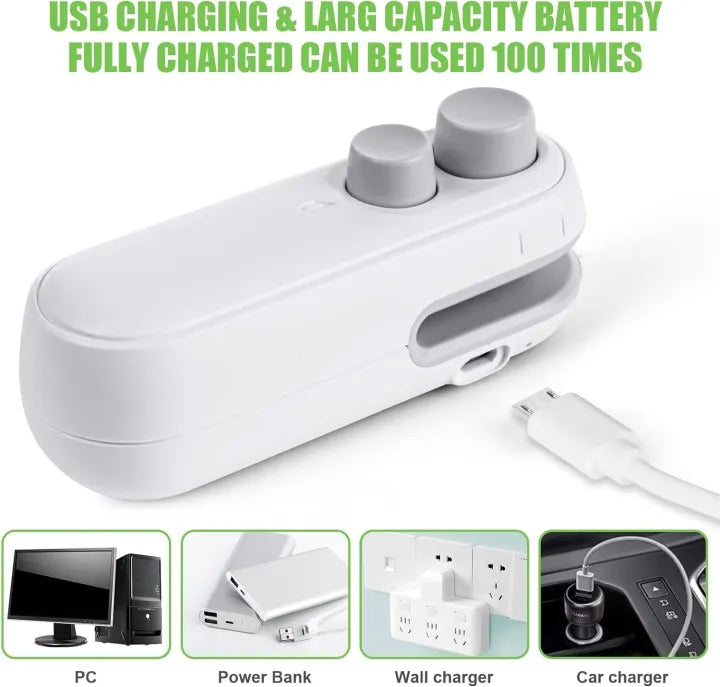 Mini Seal Machine, 2 in 1 USB Rechargeable Magnetic Heat Sealing & Cutting, Portable Handheld Vacuum Sealer for Food, Snacks, Chips, Fresh Storage