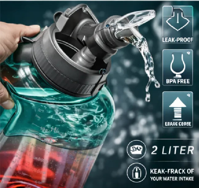 2.5L Large Gym Water Bottle with Straw & Handle Leakproof BPA-Free Motivational Sports
