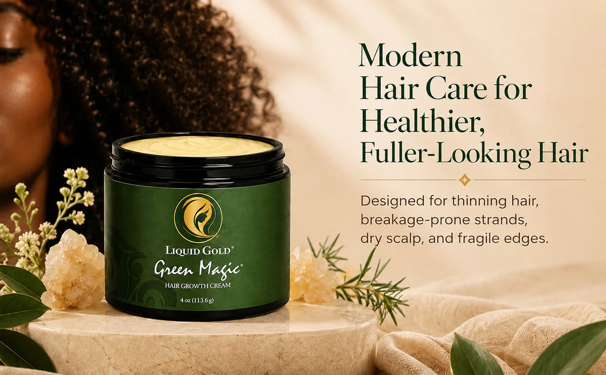 Liquid Gold Green Magic Hair Growth Cream – Organic Scalp Care & Hair Thickening Formula for Edges, Crown & Thinning Hair