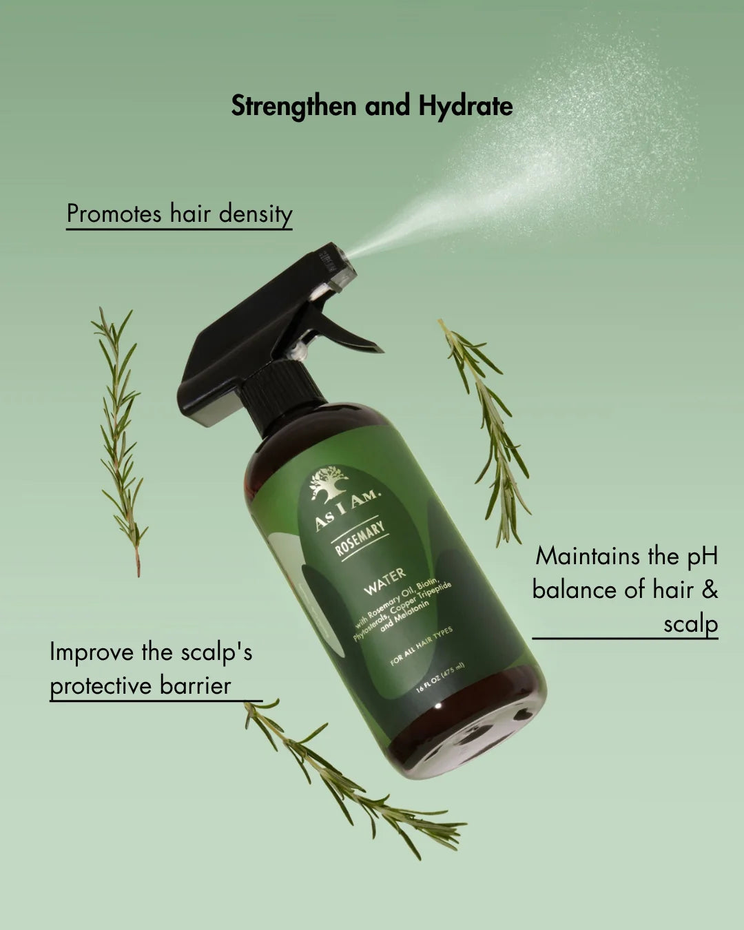 As I Am Rosemary Water Spray – Daily Scalp & Hair Strengthening Mist with Biotin & Melatonin
