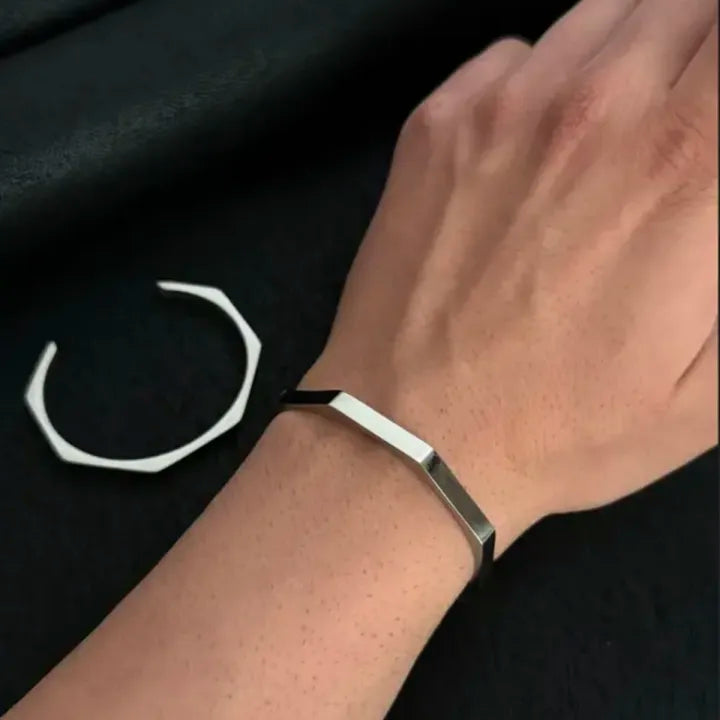 Half Cuff Bracelet for Men and Boys Stainless Steel Adjustable Minimalist Fashion Style Silver 7 Inch