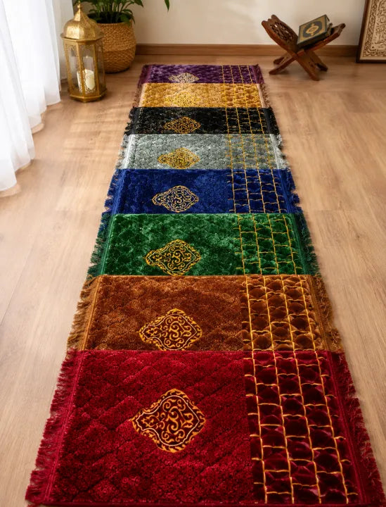 Premium Padded Prayer Mat Janamaz | Velvet Jaye Namaz | Soft Foam Prayer Rug | Jumbo Size | Quilted Embossed Luxury Design