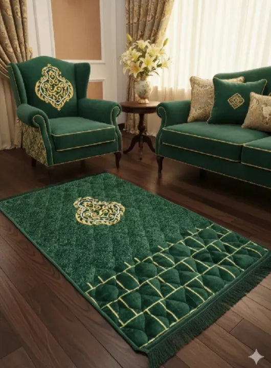 Premium Padded Prayer Mat Janamaz | Velvet Jaye Namaz | Soft Foam Prayer Rug | Jumbo Size | Quilted Embossed Luxury Design