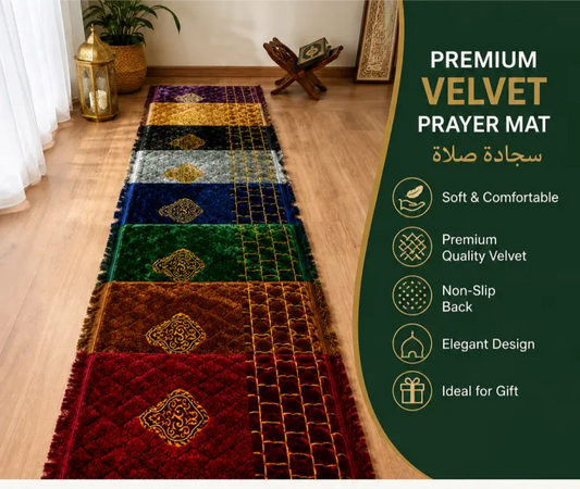 Premium Padded Prayer Mat Janamaz | Velvet Jaye Namaz | Soft Foam Prayer Rug | Jumbo Size | Quilted Embossed Luxury Design