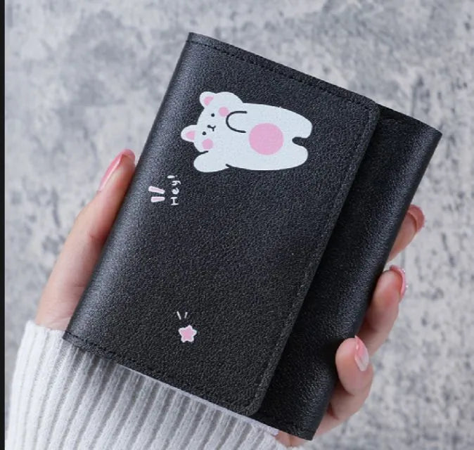 Essential Durable Synthetic Leather & Soft Lining Compact Tri-Fold Multi-Card Holder with Cute Design Wallet for Women and Girls
