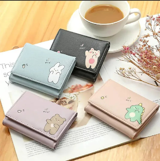 Essential Durable Synthetic Leather & Soft Lining Compact Tri-Fold Multi-Card Holder with Cute Design Wallet for Women and Girls