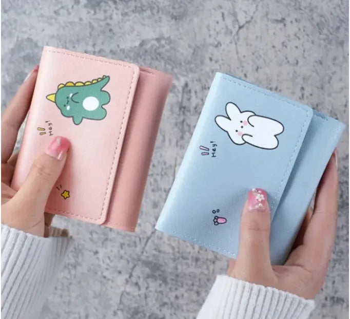 Essential Durable Synthetic Leather & Soft Lining Compact Tri-Fold Multi-Card Holder with Cute Design Wallet for Women and Girls