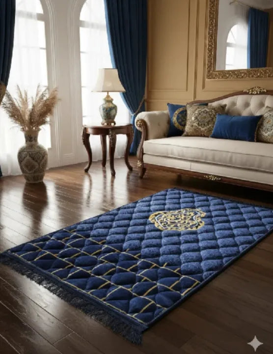 Premium Padded Prayer Mat Janamaz | Velvet Jaye Namaz | Soft Foam Prayer Rug | Jumbo Size | Quilted Embossed Luxury Design