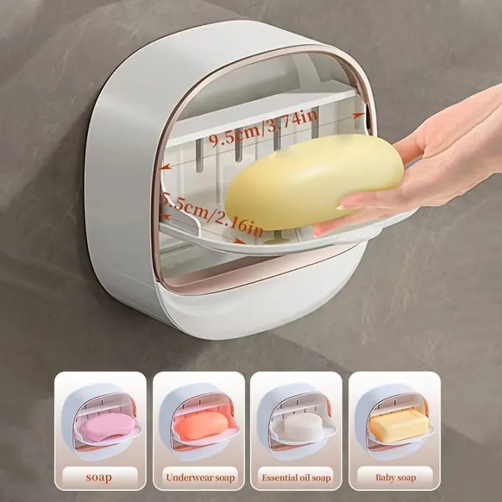 Luxury Soap Holder with Drain Tray, Waterproof Soap Dish with Drainage Box, Soap Box